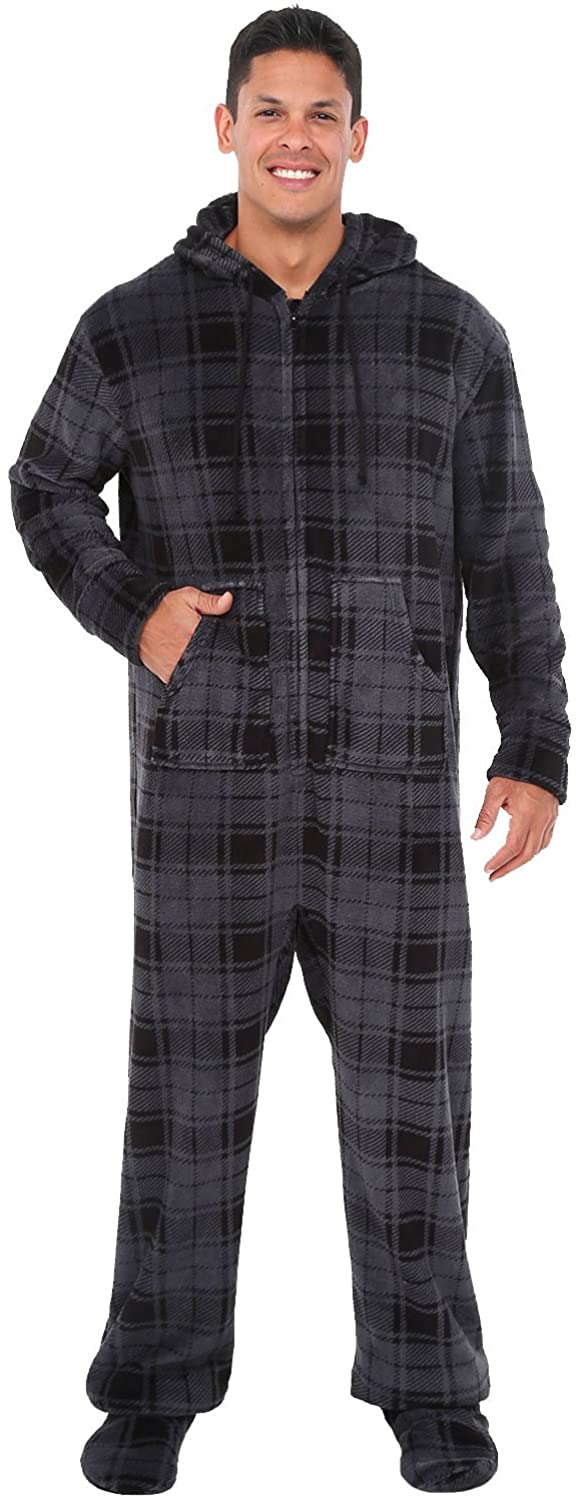 Alexander Del Rossa Men's Warm Fleece One Piece Footed Pajamas