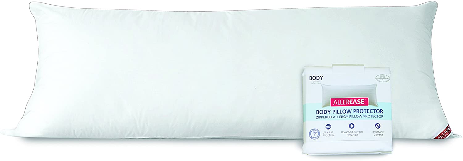 AllerEase 100% Cotton Allergy Protection Body Pillow with Zippered Cover