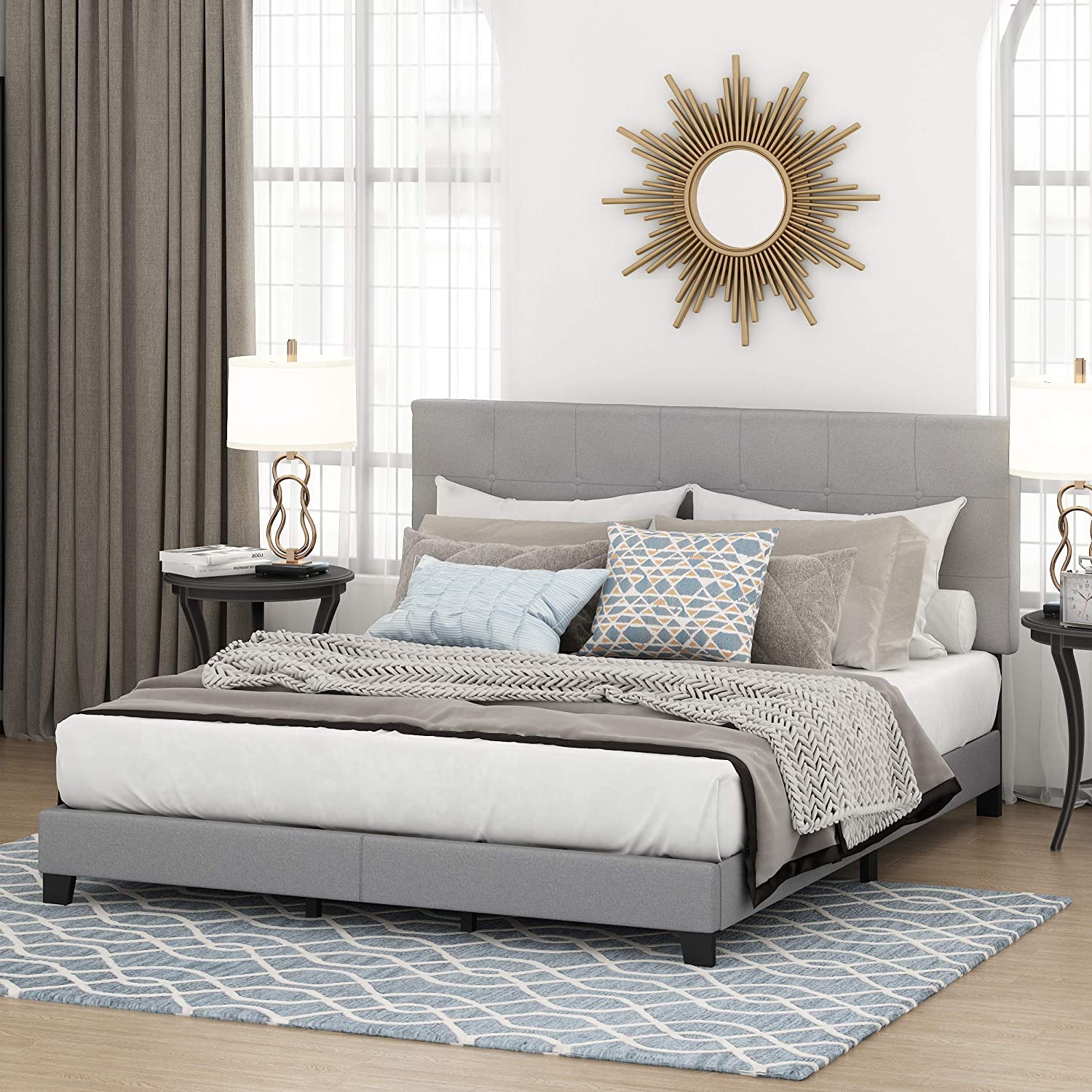 FURINNO Laval Button Tufted Upholstered Platform Bed