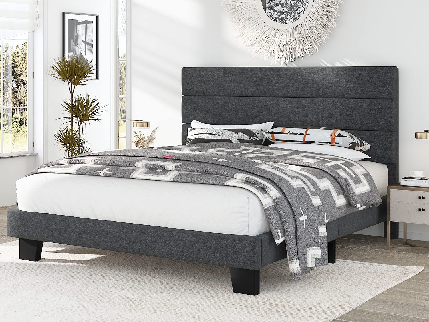Allewie King Size Fabric Upholstered Platform Bed