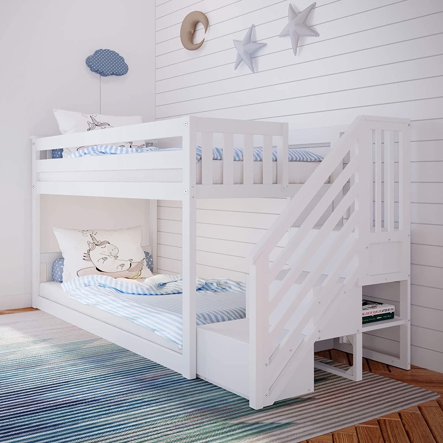 Max & Lily Twin Low Bunk Bed with Staircase