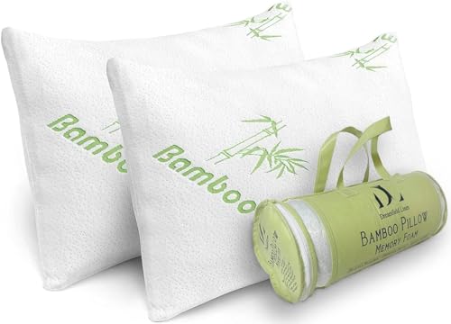 DreamField Linen Bamboo Memory Foam Pillow, Set of 2
