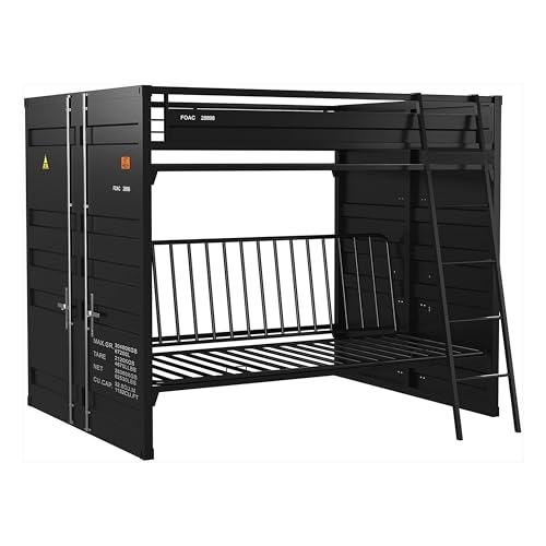 Benzara Twin Bunk Bed with Futon Sofa Base